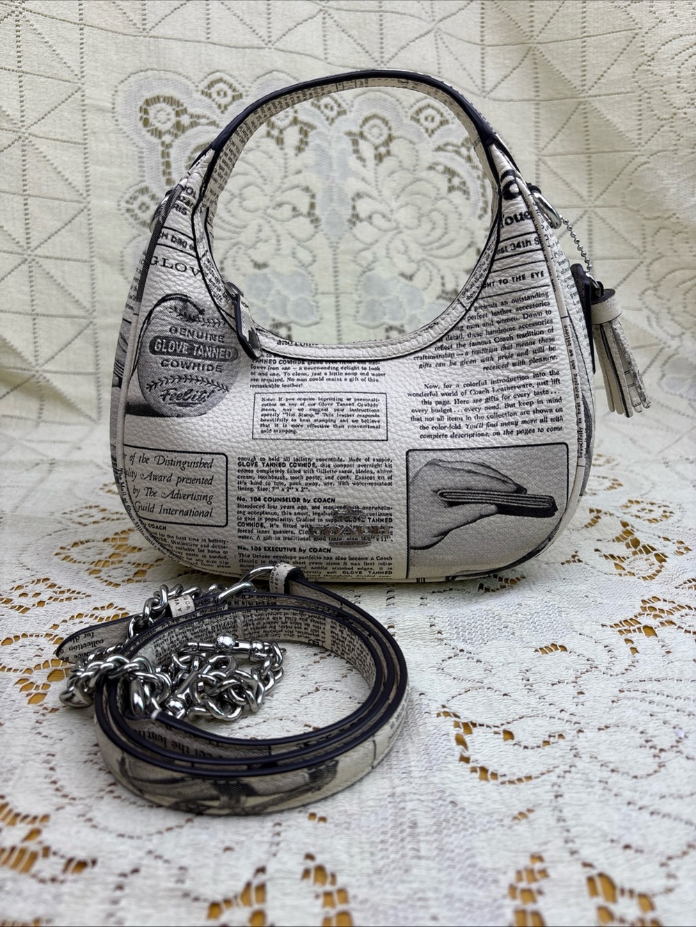 Coach CDB86 Carmen Mini Crossbody Bag Newspaper Print Purse Handbag